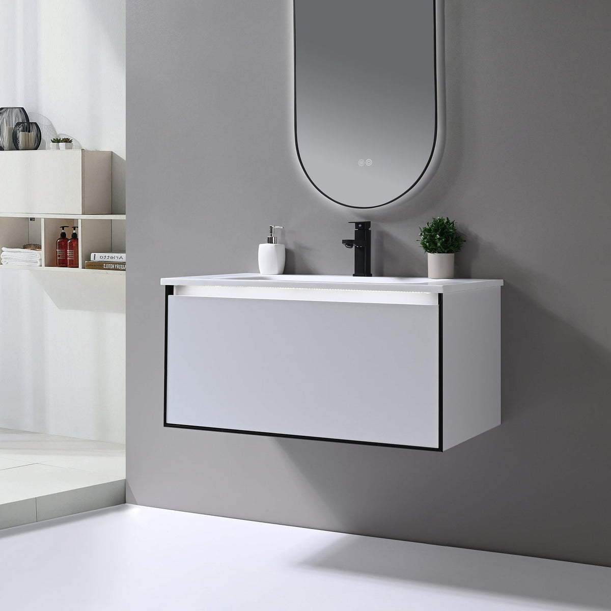 Neo 36 Inch Wall Mount Bathroom Vanity with Sink, Grey - manufacturer photo