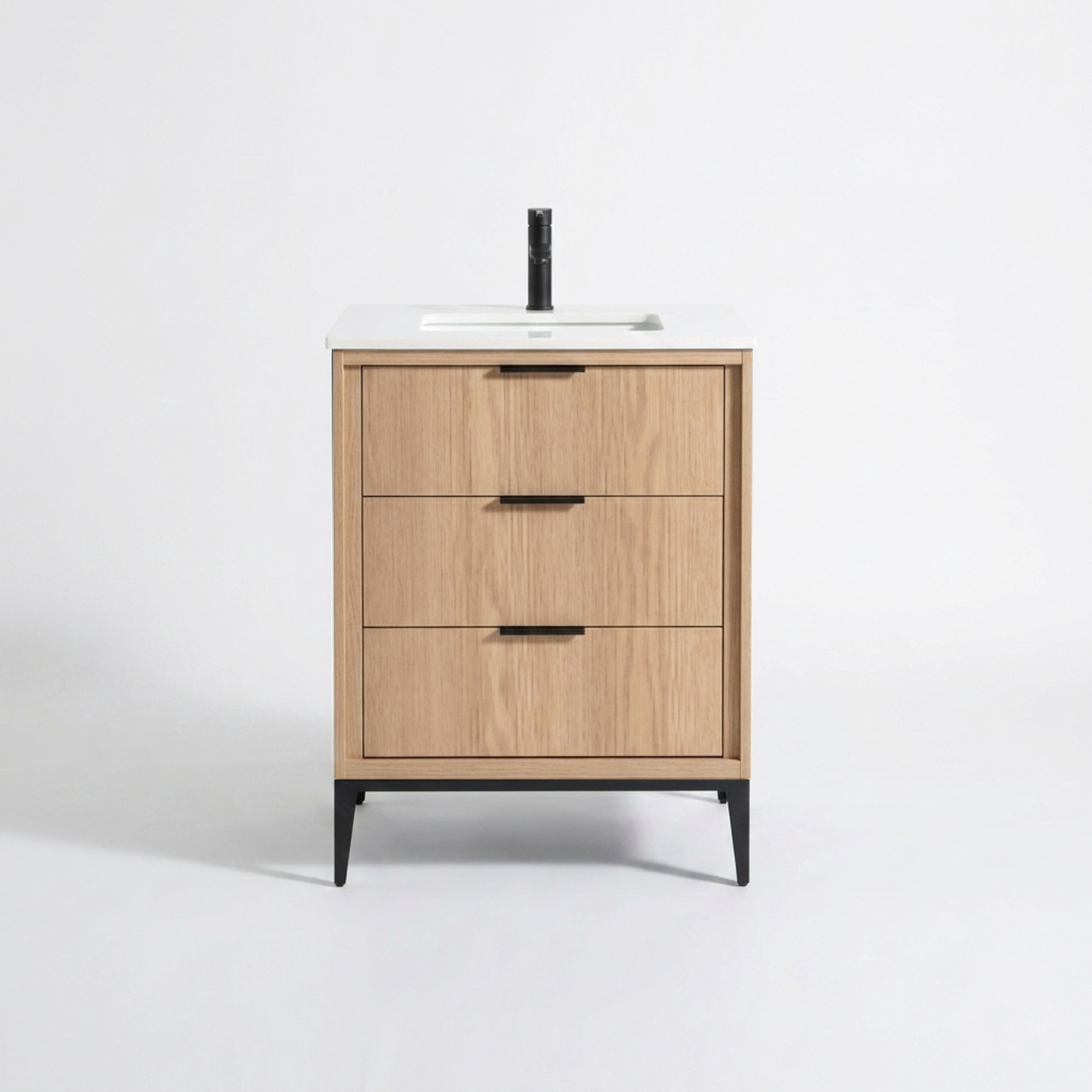 Divani 24" Solid Wood Freestanding Bathroom Vanity with Quartz Countertop