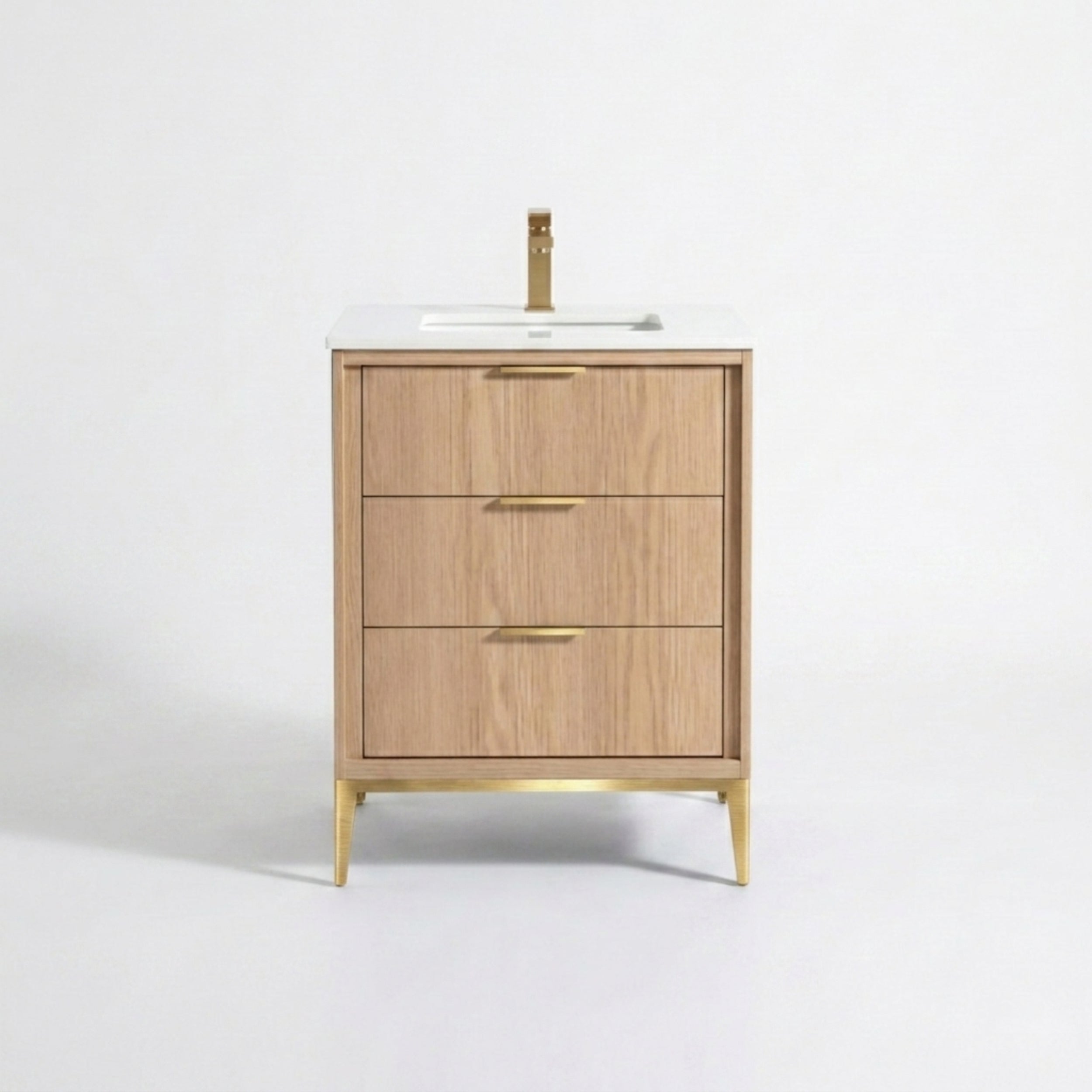 Divani 24" Solid Wood Freestanding Bathroom Vanity with Quartz Countertop