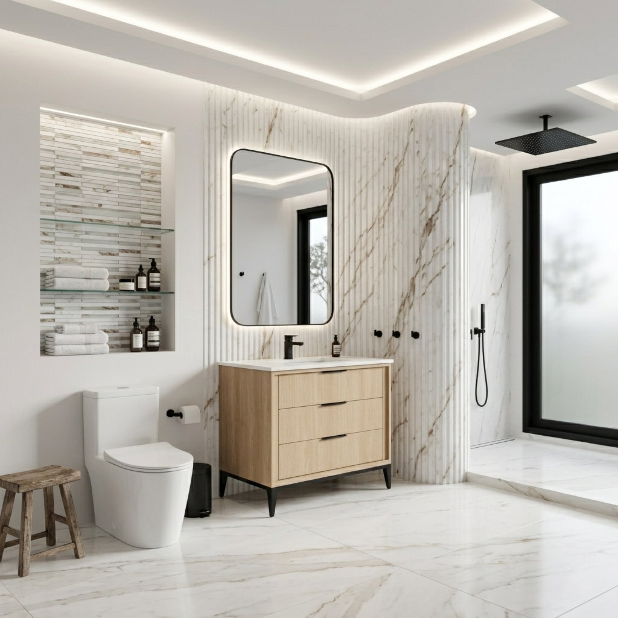Divani 36" Solid Wood Freestanding Bathroom Vanity with Quartz Countertop