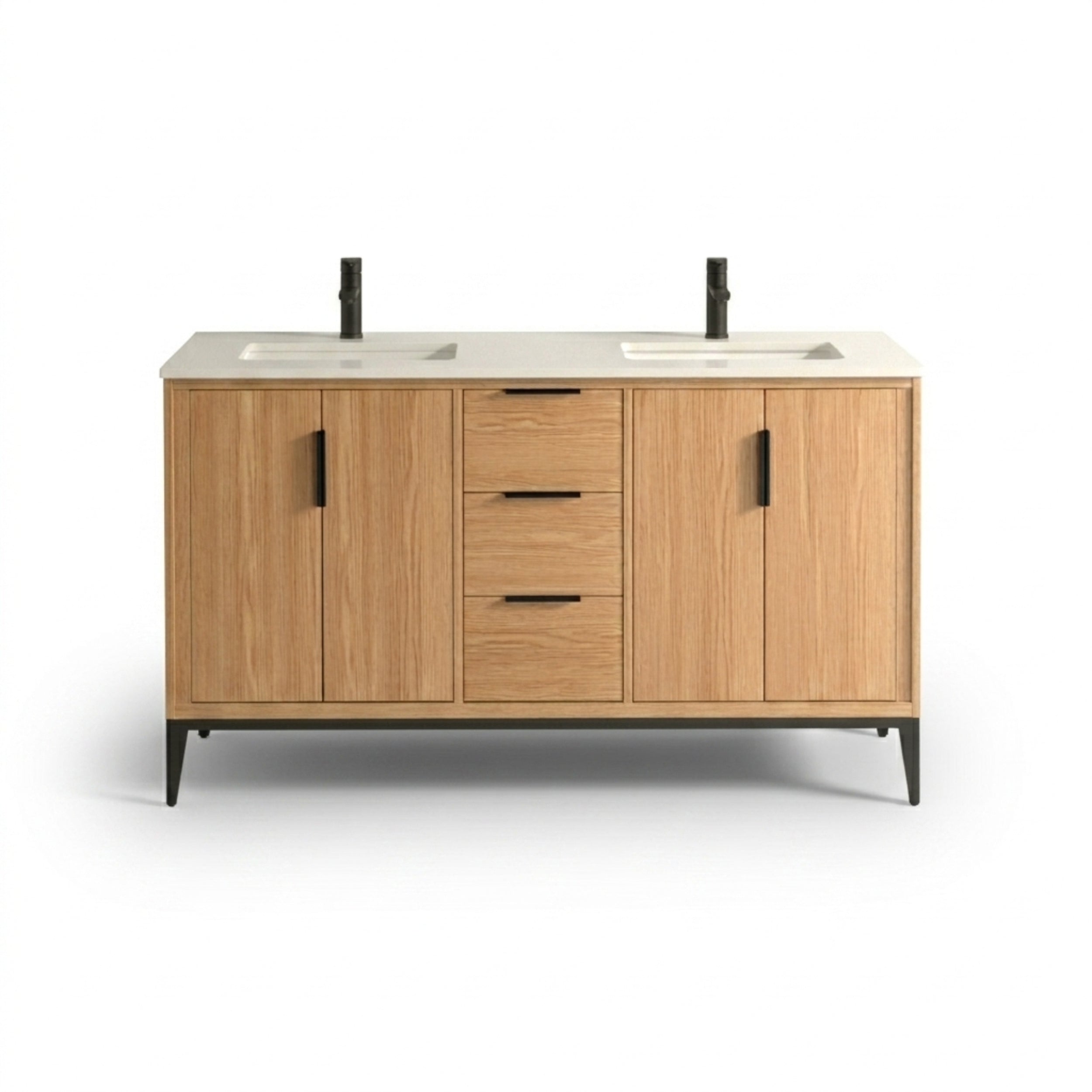 Divani 60" Solid Wood Freestanding Bathroom Vanity with Quartz Countertop