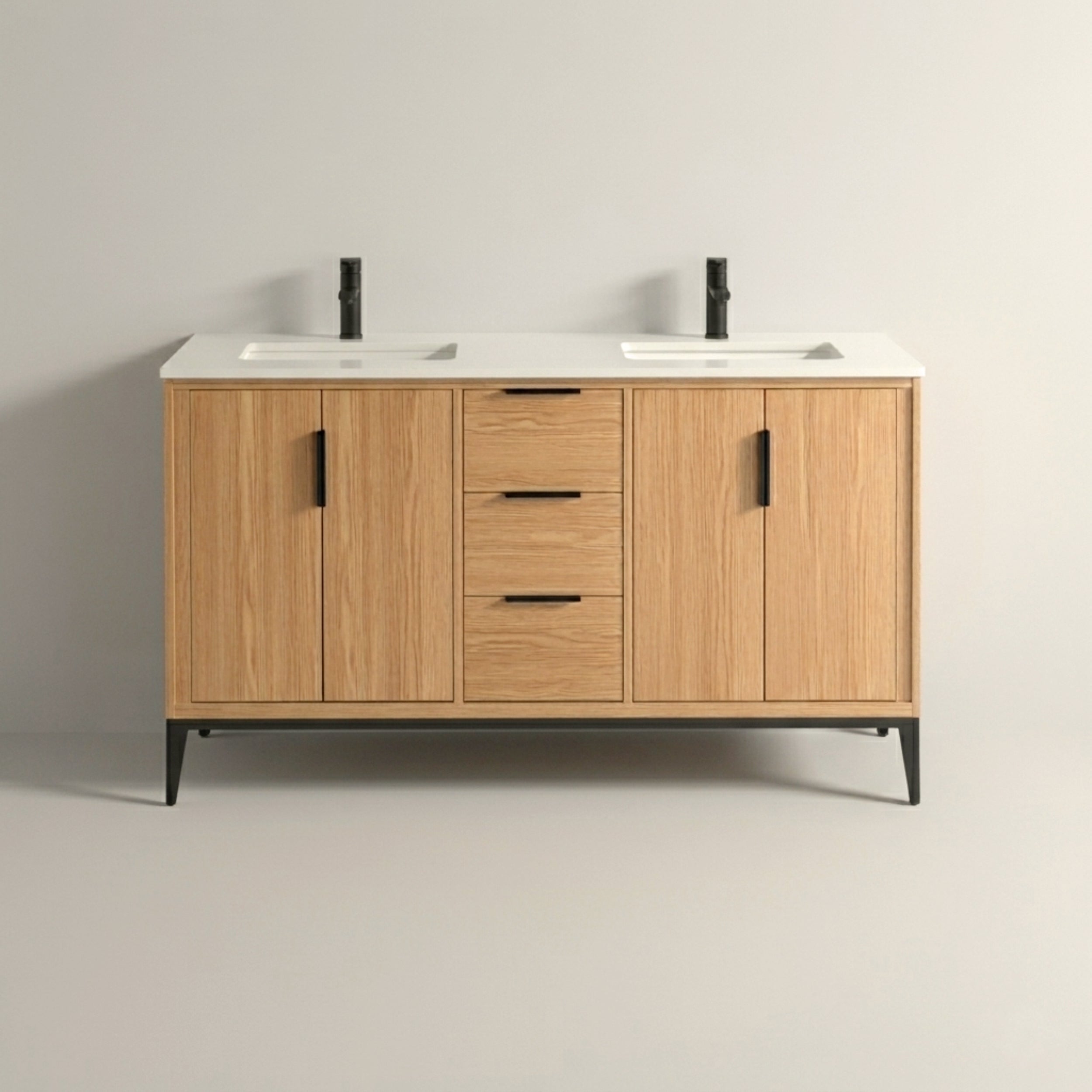 Divani 60" Solid Wood Freestanding Bathroom Vanity with Quartz Countertop