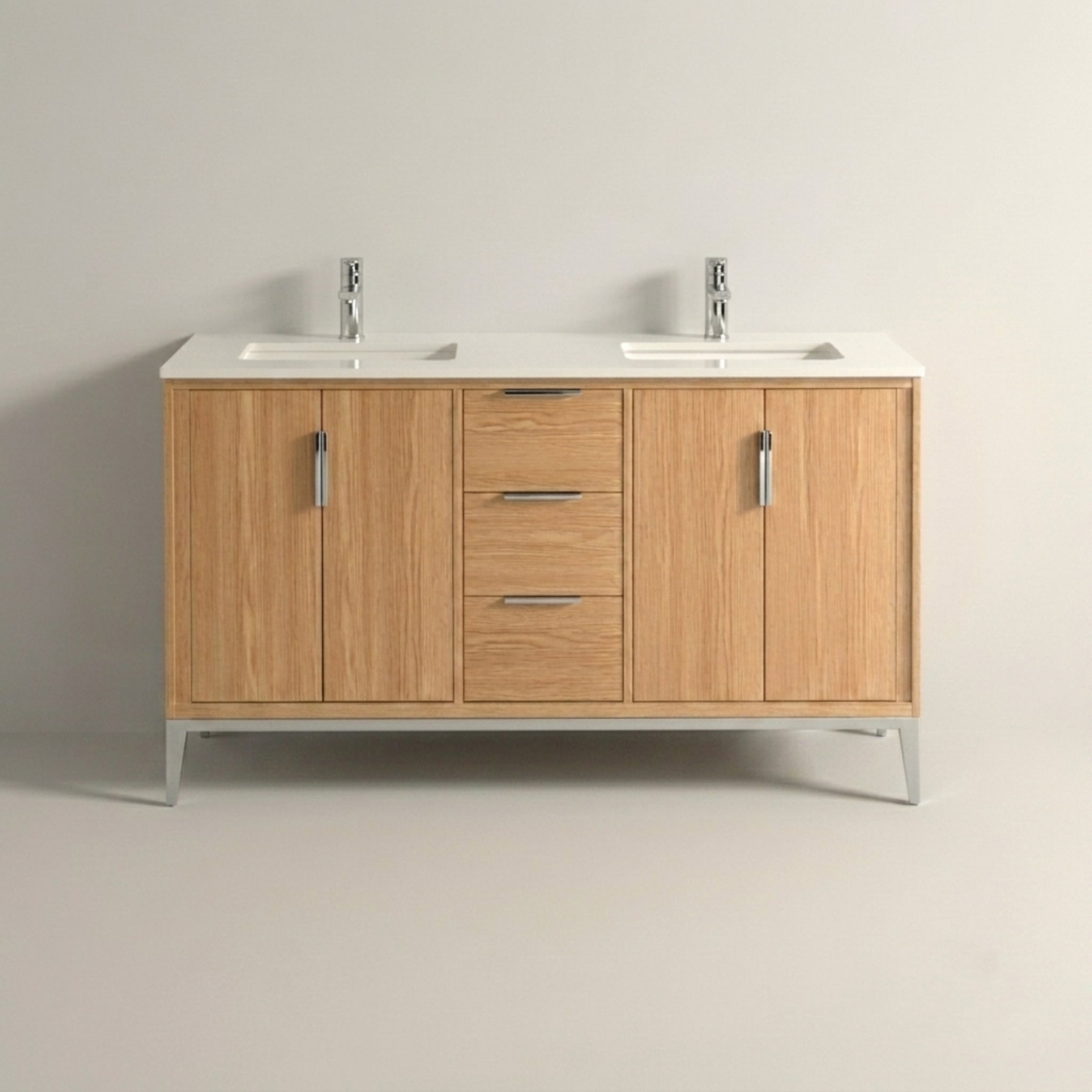 Divani 60" Solid Wood Freestanding Bathroom Vanity with Quartz Countertop