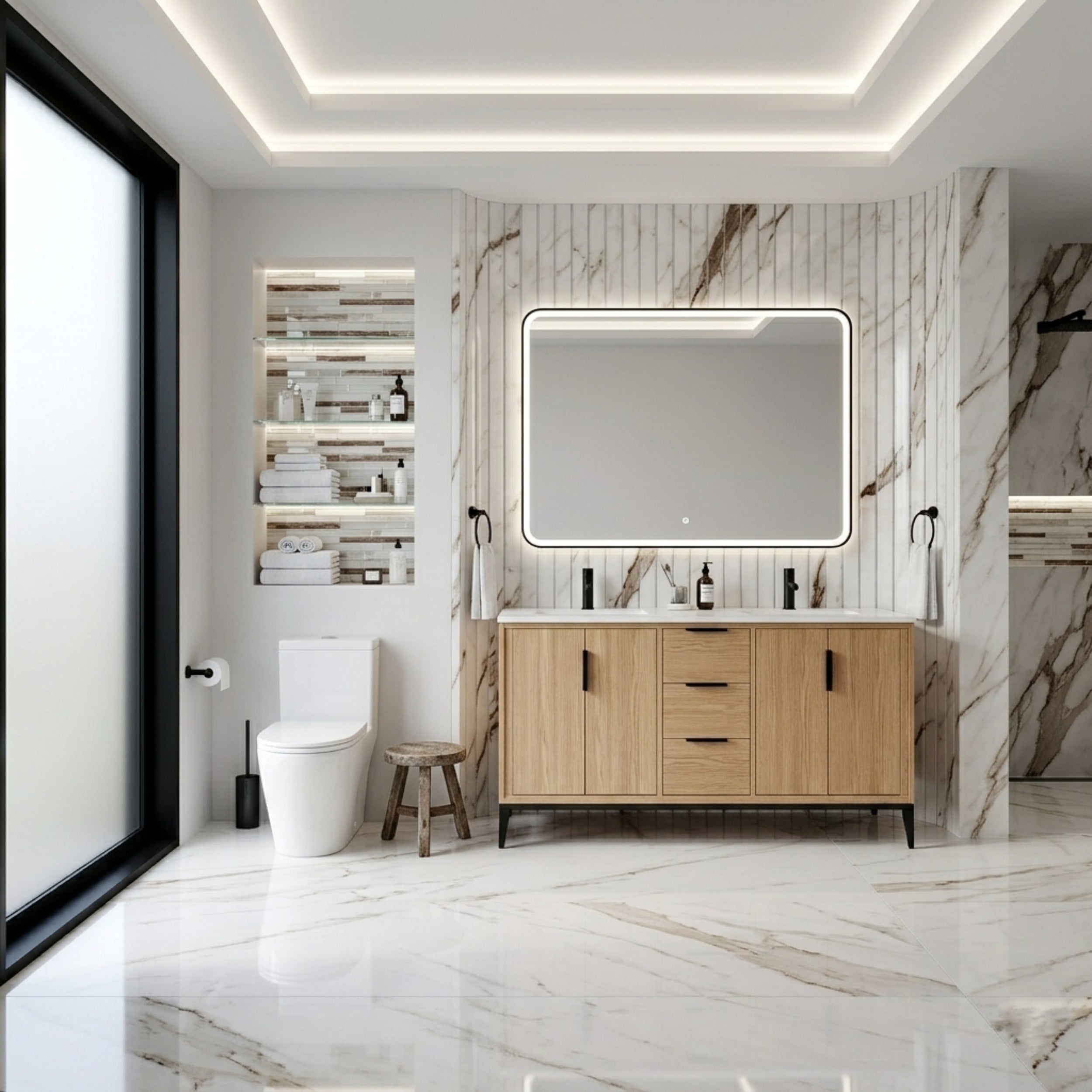 Divani 60" Solid Wood Freestanding Bathroom Vanity with Quartz Countertop
