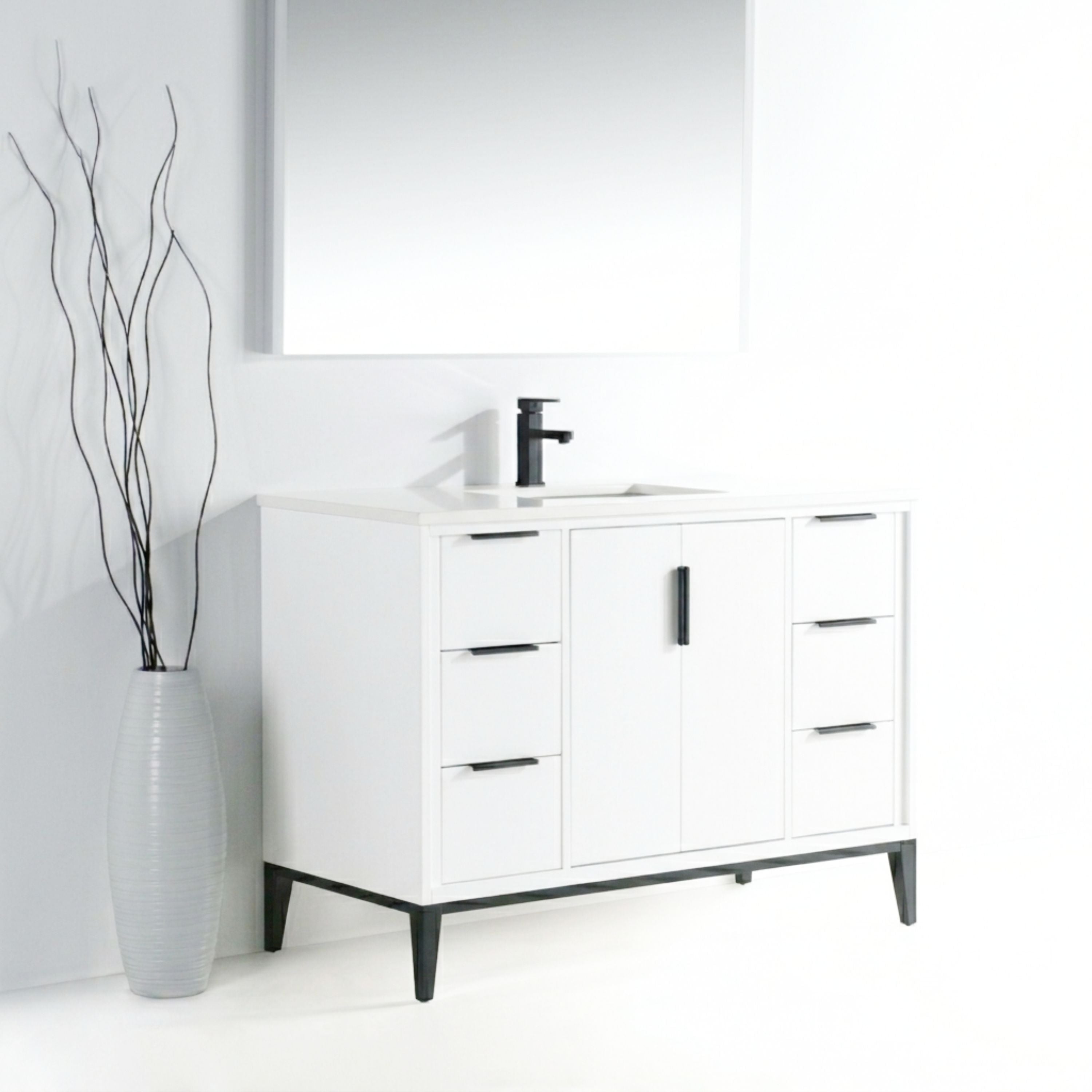 Divani 48" Solid Wood Freestanding Bathroom Vanity with Quartz Countertop