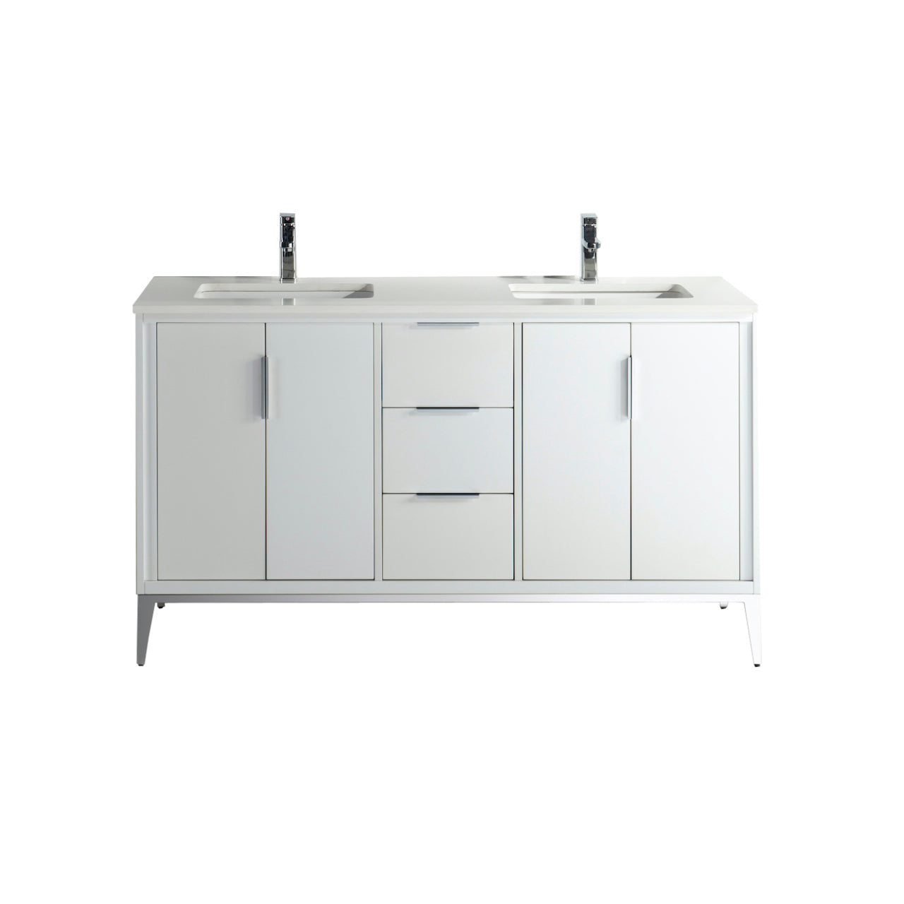 Divani 60" Solid Wood Freestanding Bathroom Vanity with Quartz Countertop