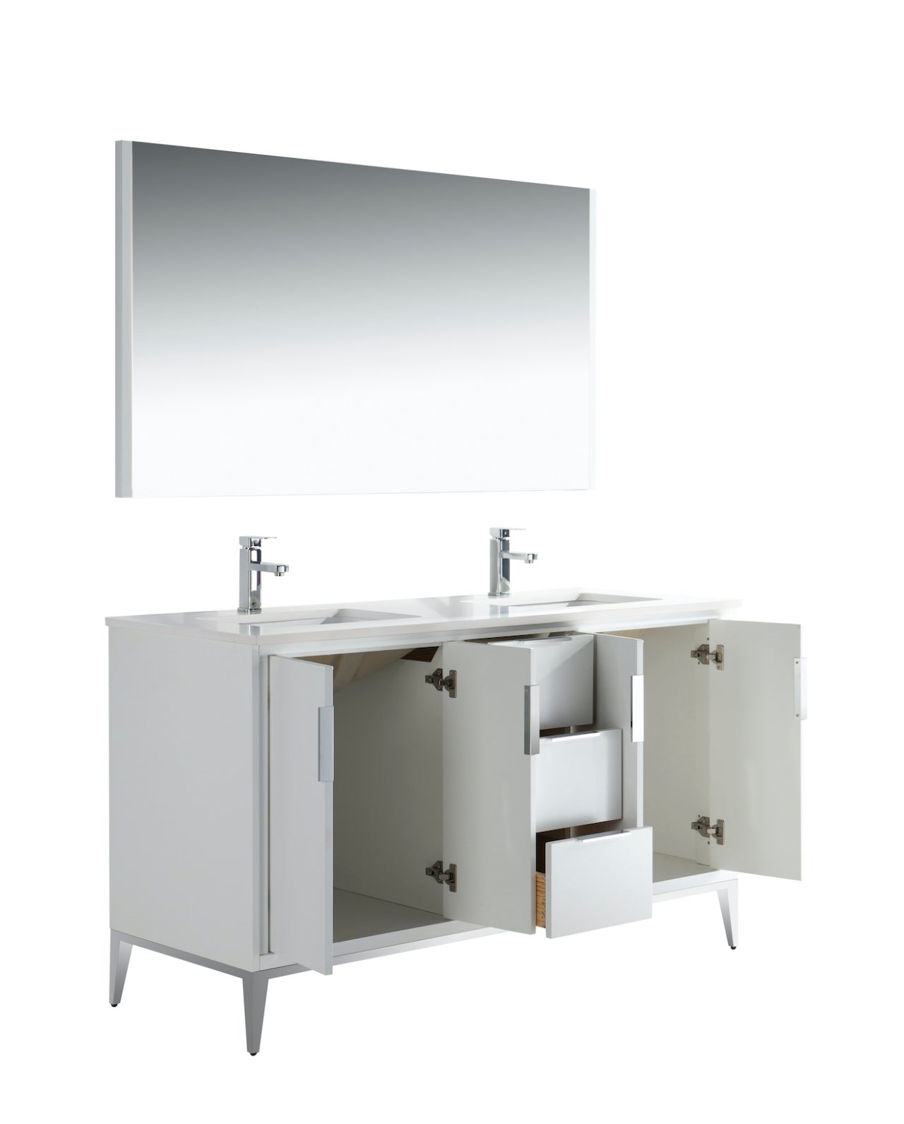 Divani 60" Solid Wood Freestanding Bathroom Vanity with Quartz Countertop