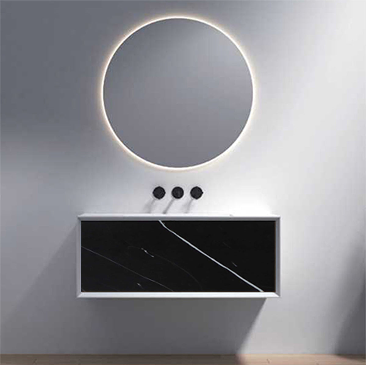 39 Inch Wall Mount Bathroom Vanity with Sink, Black Stone - manufacturer photo