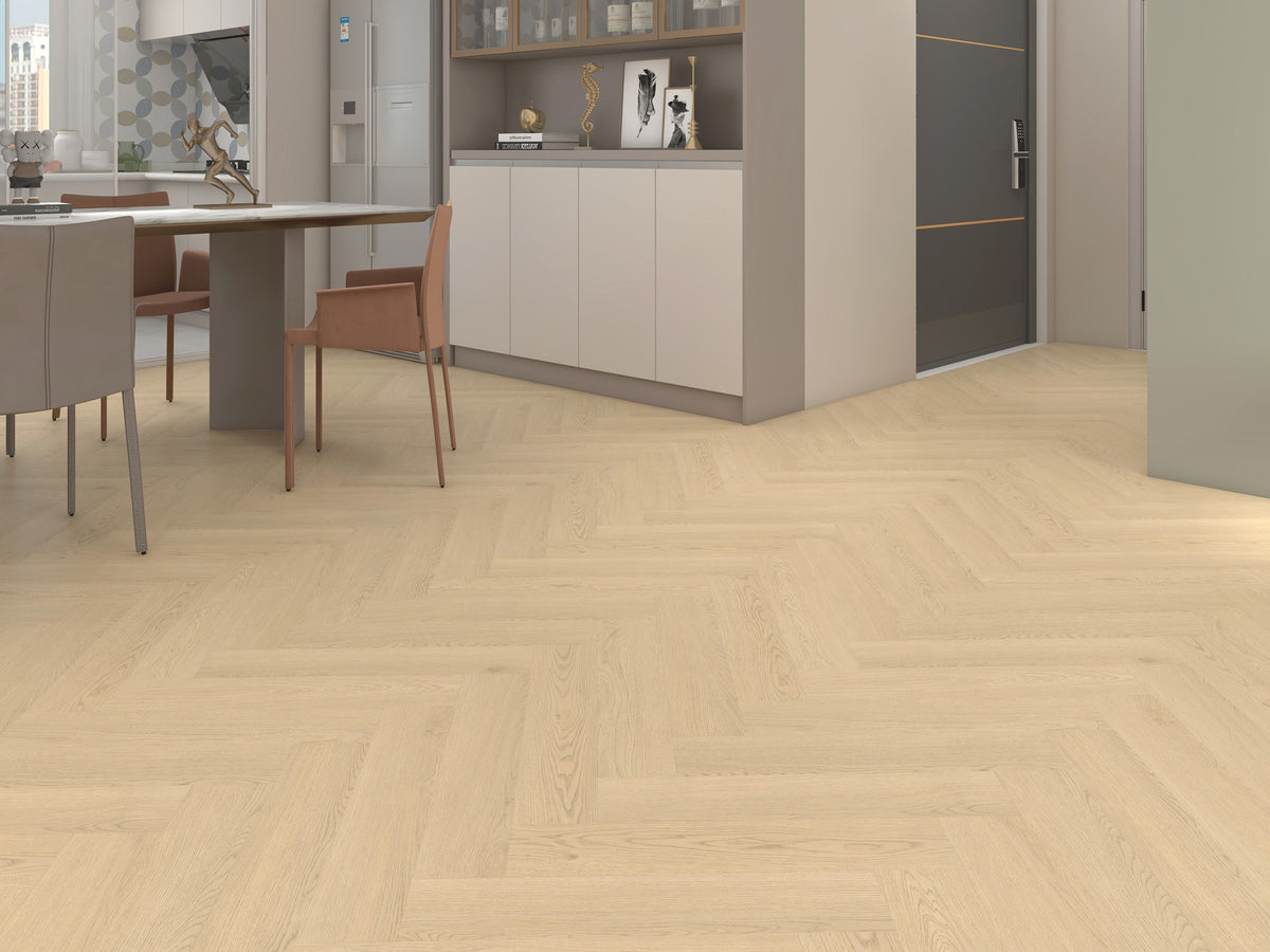 Woden H01 Prestige Natural — Vinyl Herringbone Collection Vinyl Flooring — room scene