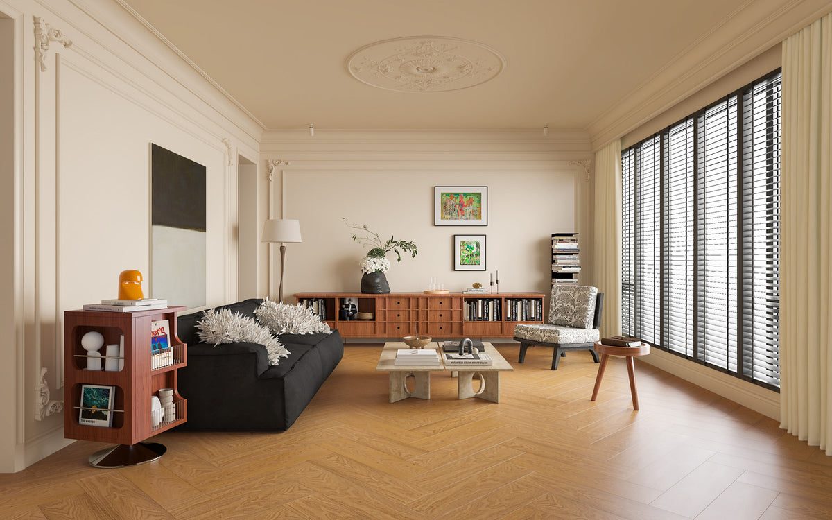 Woden Nice Herringbone — Monte Rosa Herringbone Collection Engineered Hardwood Flooring — room scene