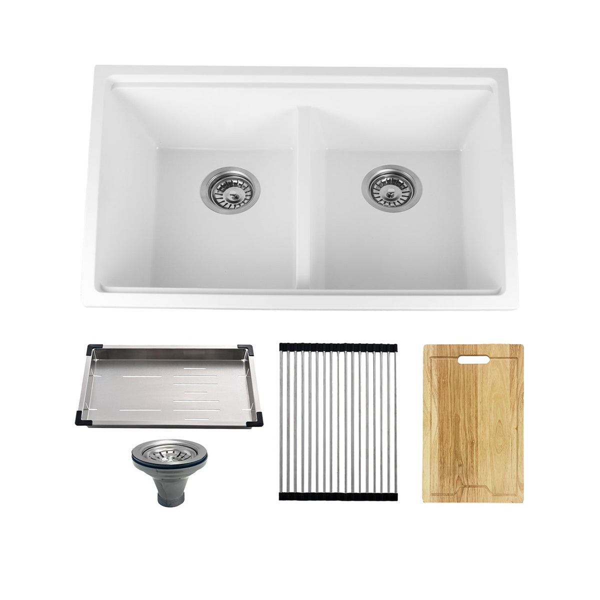Kodaen 32-Inch Double-Bowl Quartz Composite Workstation Kitchen Sink