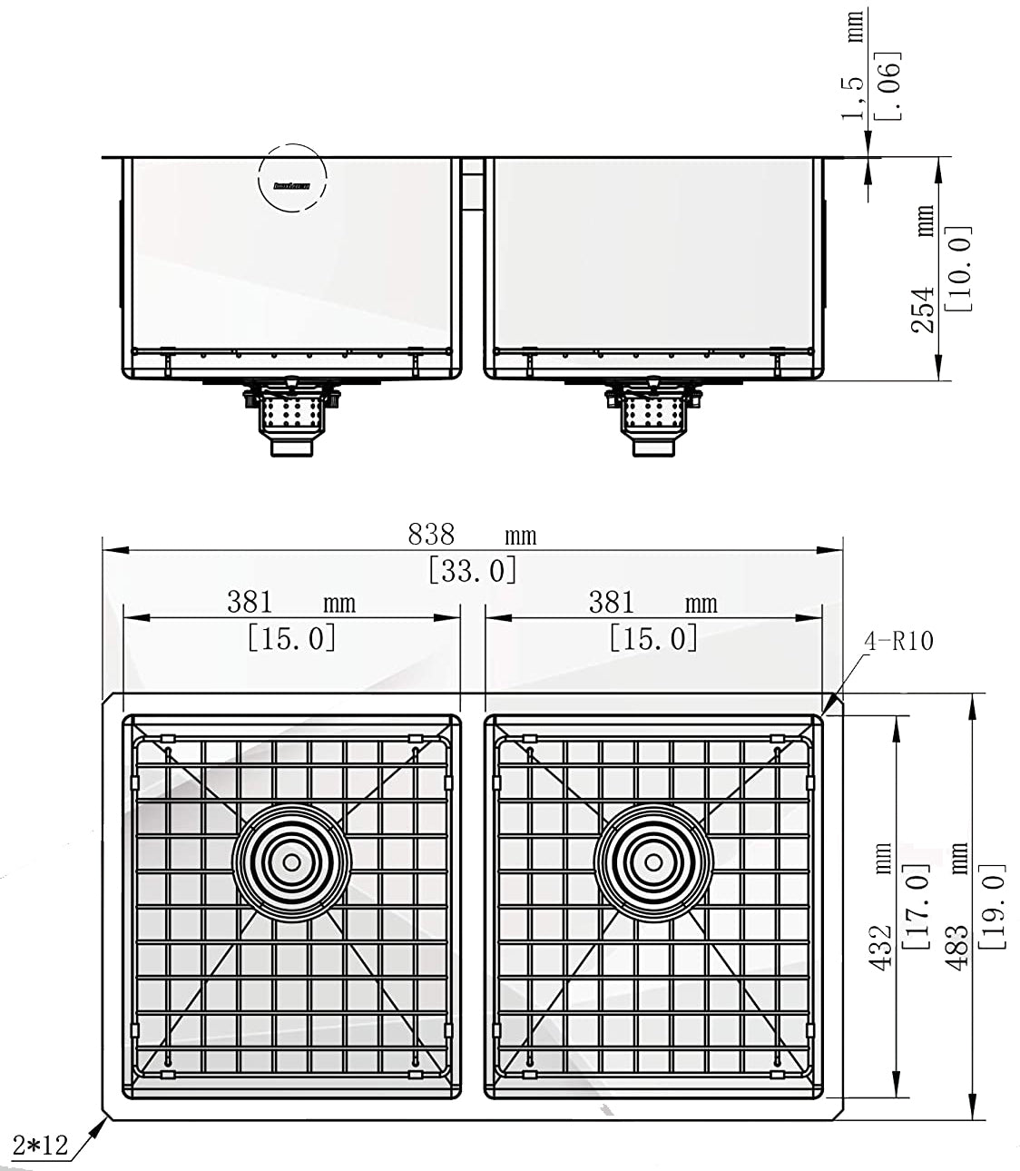 Kodaen 33-Inch Mission Double-Bowl Undermount Kitchen Sink
