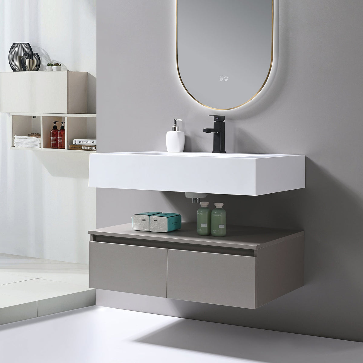 Kodaen Avenir 32-Inch Wall-Mount Bathroom Vanity with Sink — Light Brown