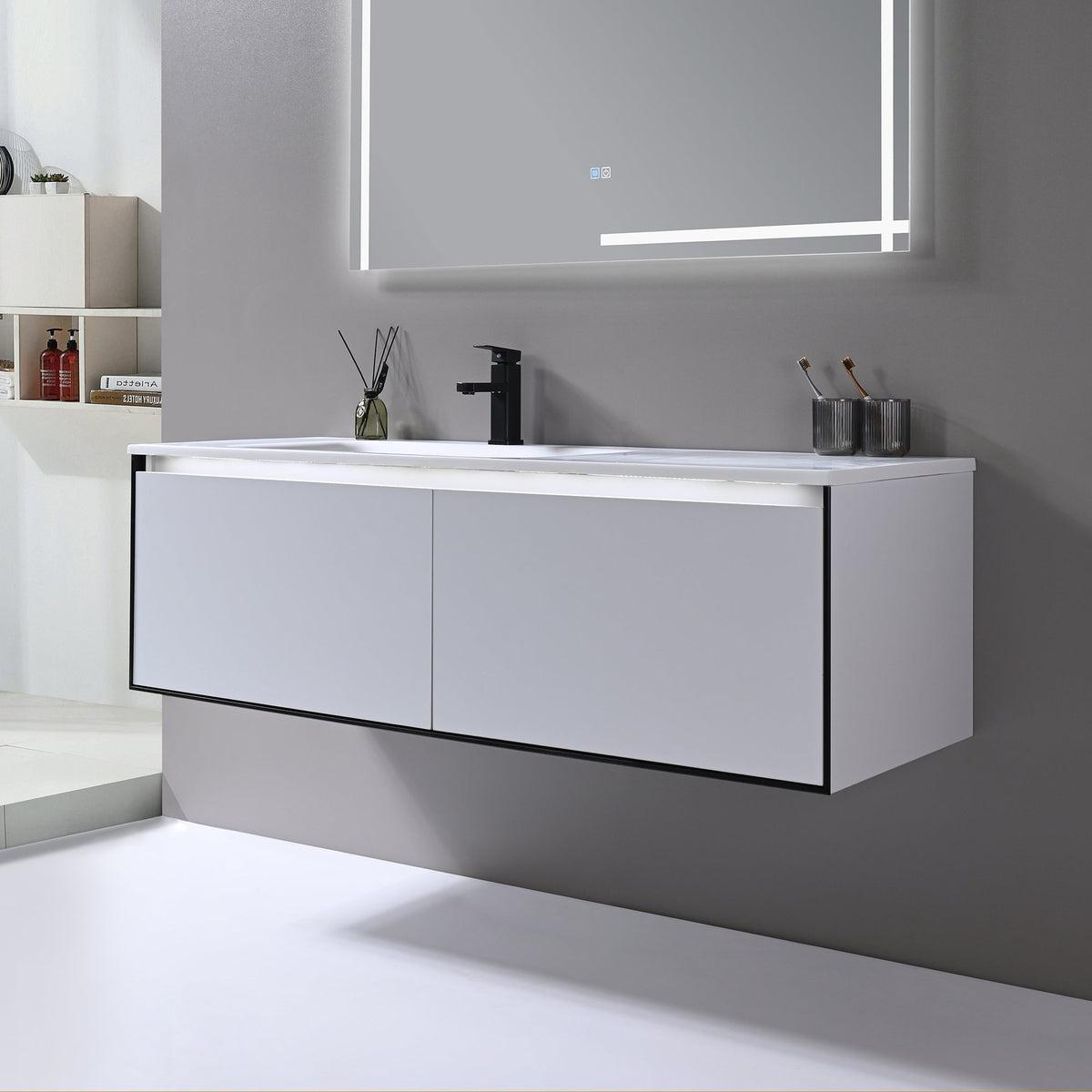 Kodaen Neo 55-Inch Wall-Mount Bathroom Vanity with Sink — Grey