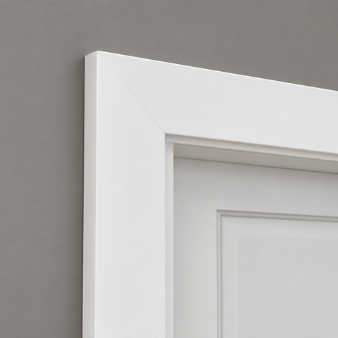 White door casing with a clean mitred corner