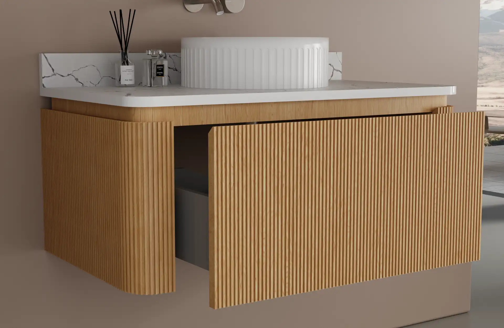 Athens 48” Single Sink Modern Fluted Wall Mount Bathroom Vanity