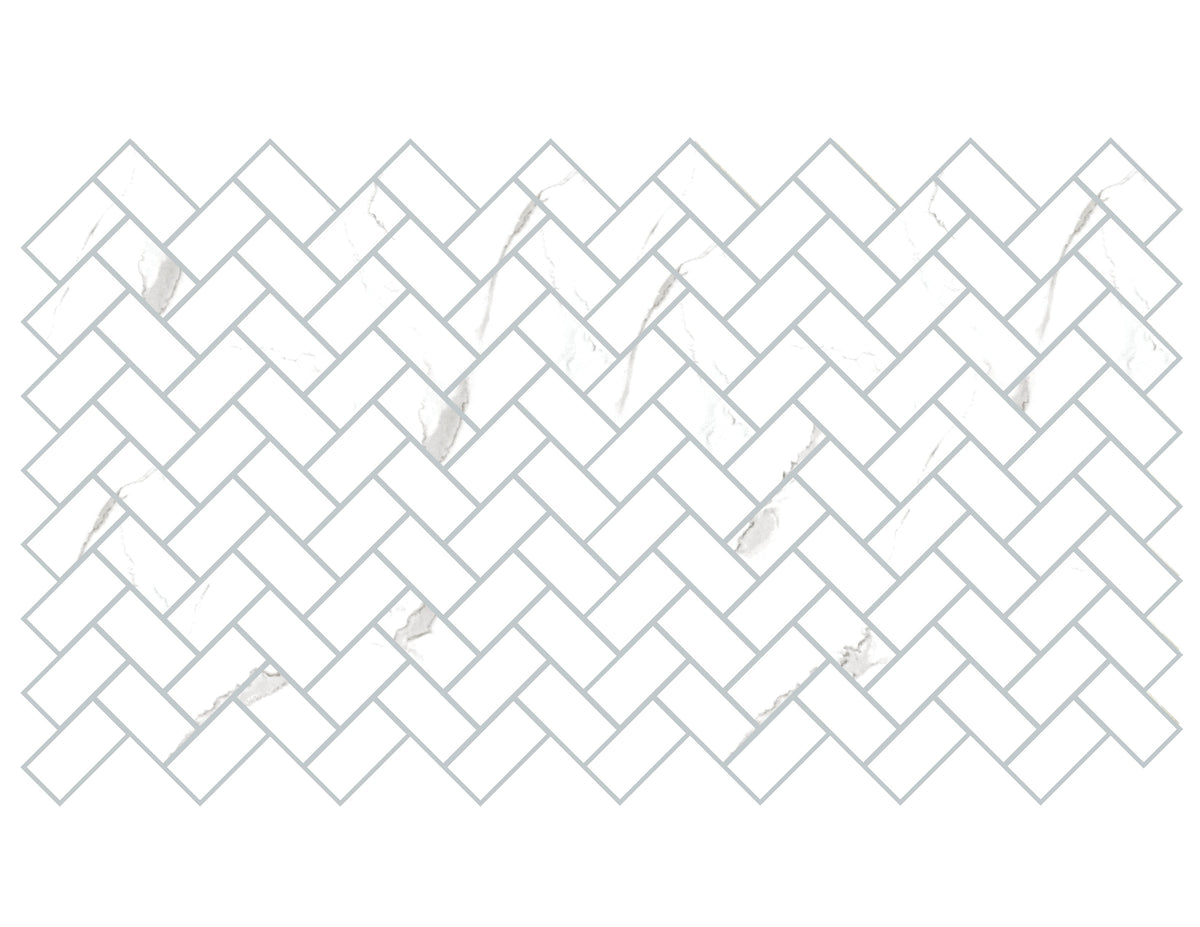 Bianco River Herringbone 1" x 2" Glossy Porcelain Tile