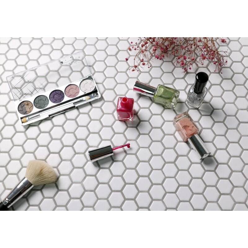 Hexagon 1" Pure White Matte Porcelain Tile