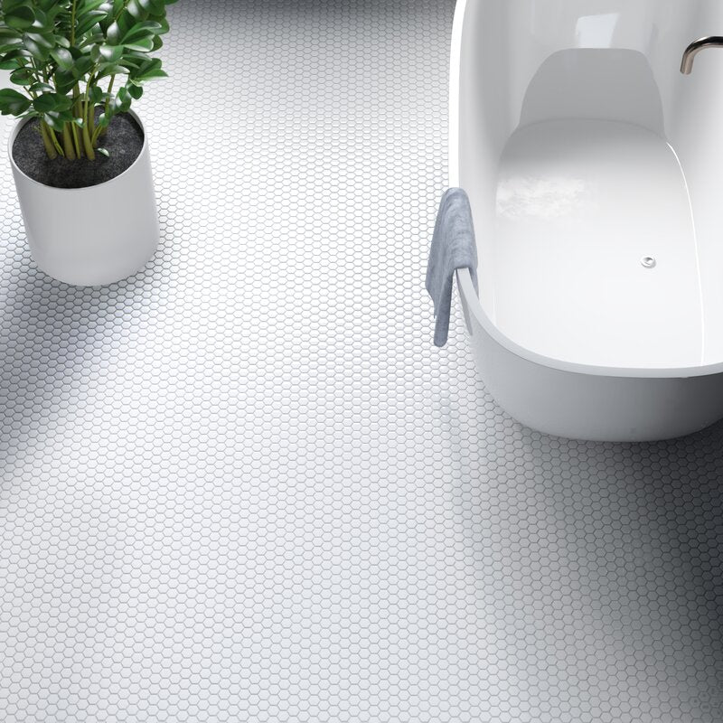 Hexagon 1" Pure White Matte Porcelain Tile