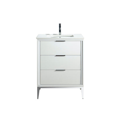 Divani 24" Solid Wood Freestanding Bathroom Vanity with Quartz Countertop
