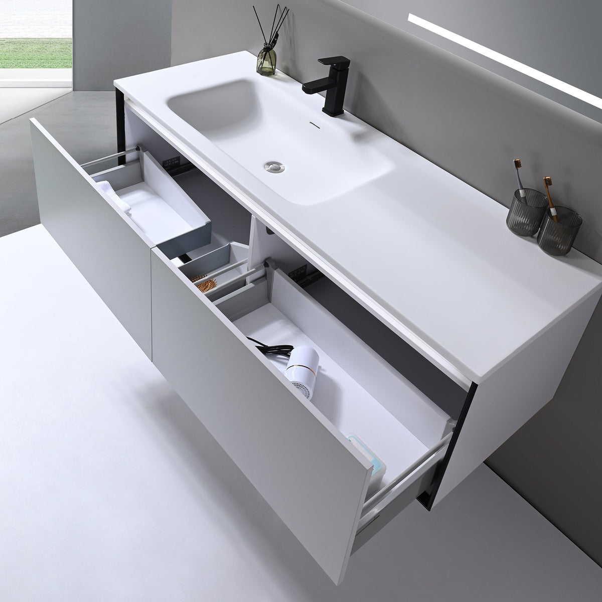 Neo 55 Inch Wall Mount Bathroom Vanity with Sink, Grey - manufacturer photo