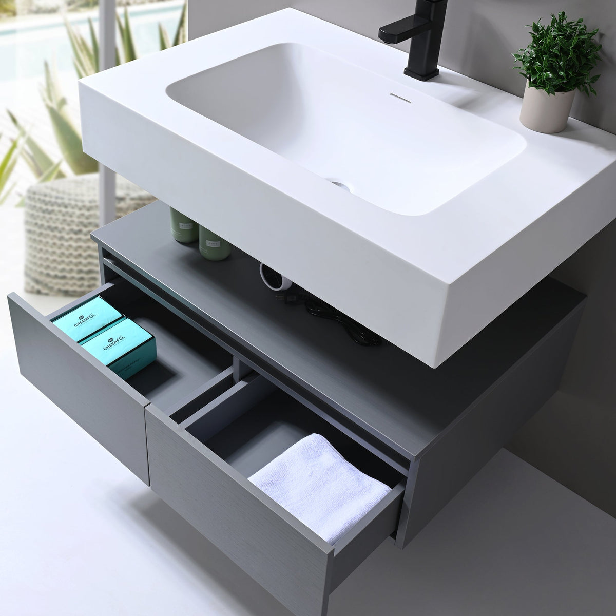 Avenir 32 Inch Wall Mount Bathroom Vanity with Sink, French Grey - manufacturer photo