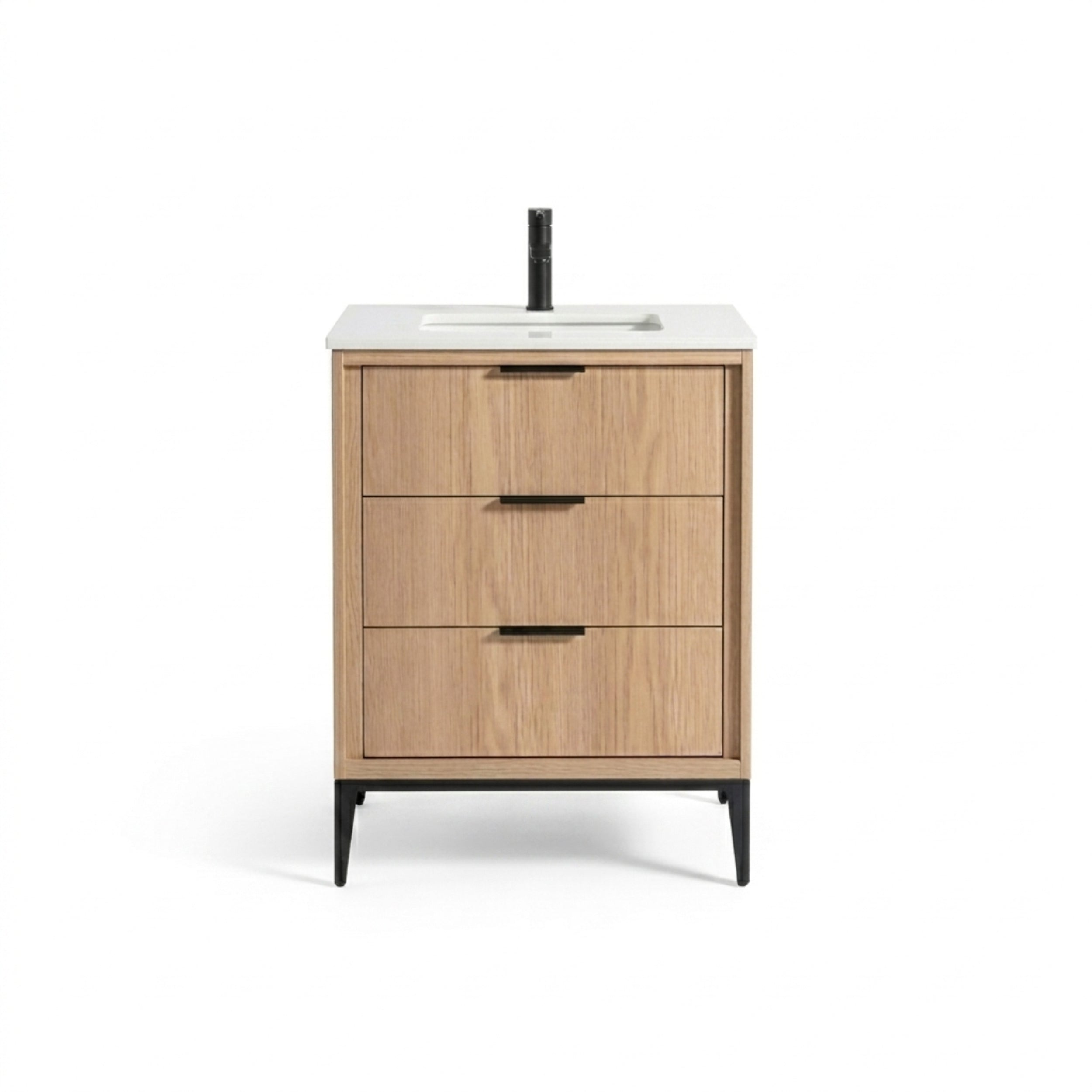 Divani 24" Solid Wood Freestanding Bathroom Vanity with Quartz Countertop
