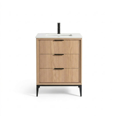 Divani 24" Solid Wood Freestanding Bathroom Vanity with Quartz Countertop