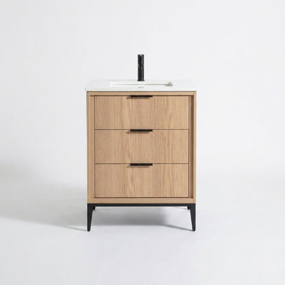 Divani 24" Solid Wood Freestanding Bathroom Vanity with Quartz Countertop
