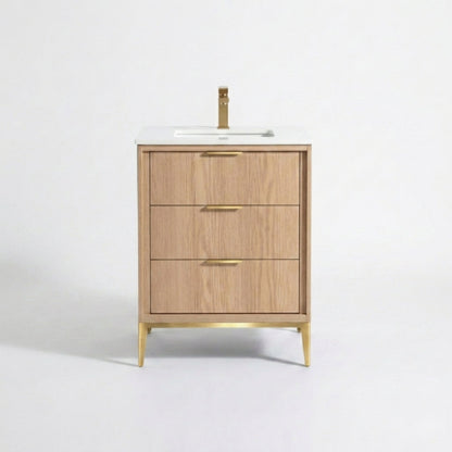 Divani 24" Solid Wood Freestanding Bathroom Vanity with Quartz Countertop