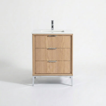Divani 24" Solid Wood Freestanding Bathroom Vanity with Quartz Countertop