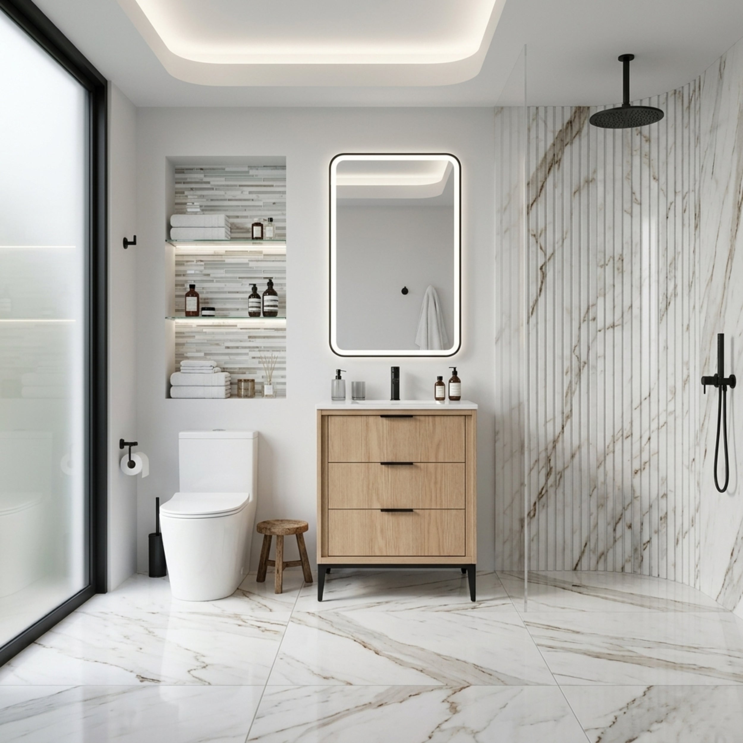 Divani 24" Solid Wood Freestanding Bathroom Vanity with Quartz Countertop