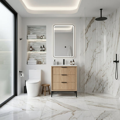 Divani 24" Solid Wood Freestanding Bathroom Vanity with Quartz Countertop