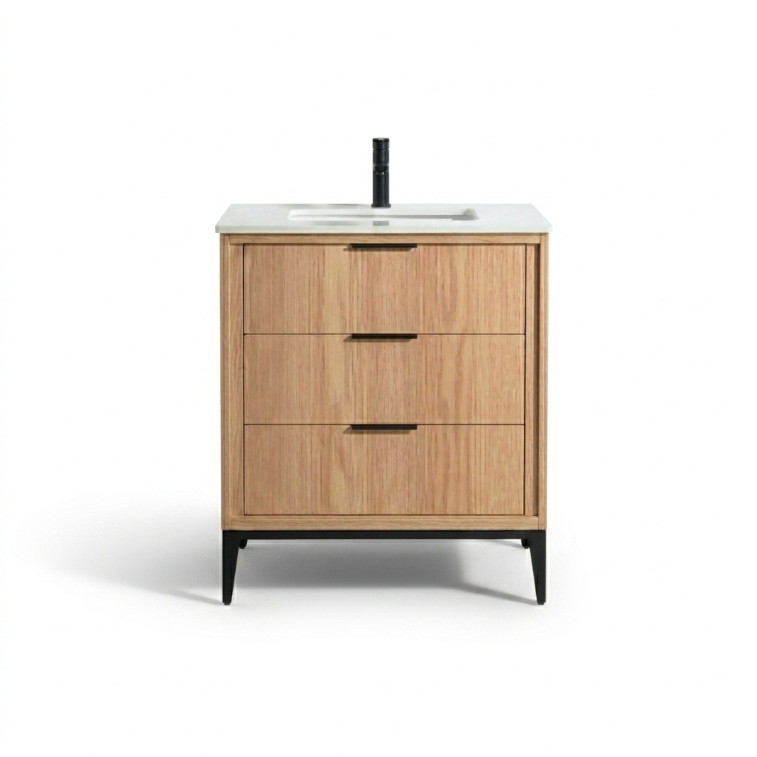 Divani 30" Solid Wood Freestanding Bathroom Vanity with Quartz Countertop