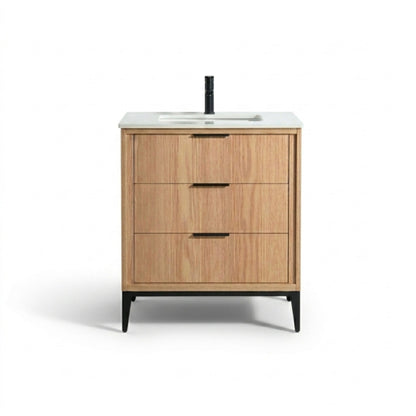 Divani 30" Solid Wood Freestanding Bathroom Vanity with Quartz Countertop