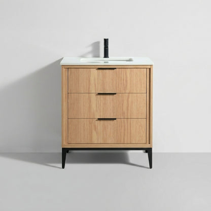 Divani 30" Solid Wood Freestanding Bathroom Vanity with Quartz Countertop