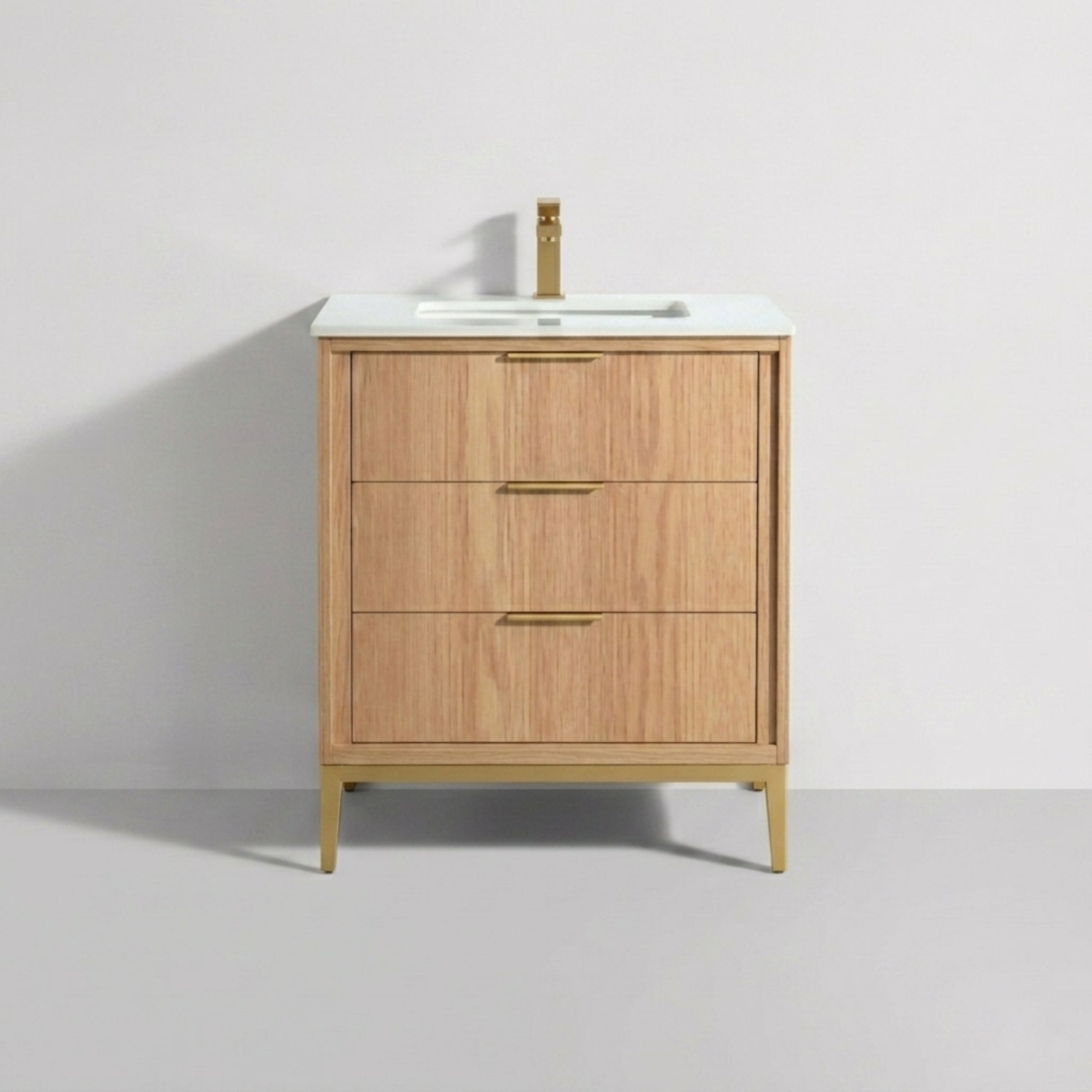 Divani 30" Solid Wood Freestanding Bathroom Vanity with Quartz Countertop