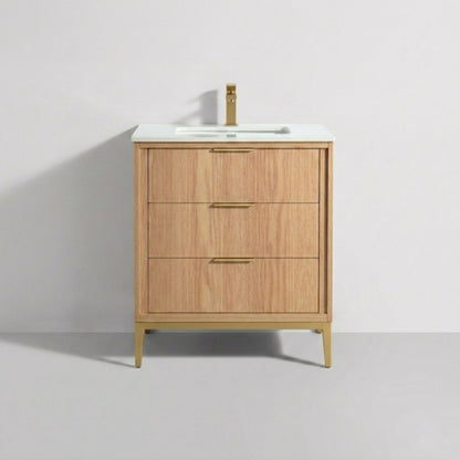 Divani 30" Solid Wood Freestanding Bathroom Vanity with Quartz Countertop