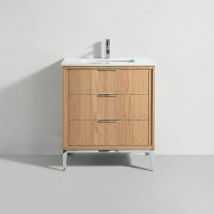 Divani 30" Solid Wood Freestanding Bathroom Vanity with Quartz Countertop