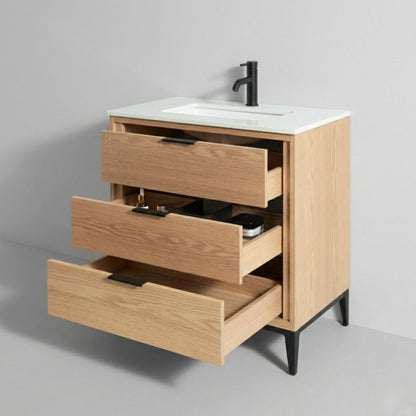 Divani 30" Solid Wood Freestanding Bathroom Vanity with Quartz Countertop