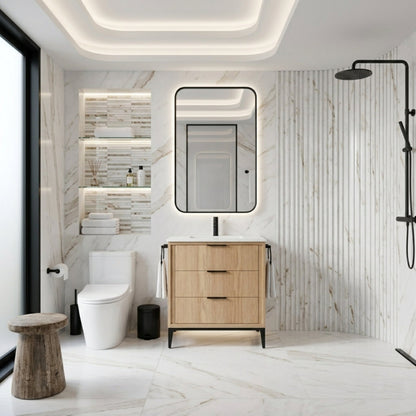 Divani 30" Solid Wood Freestanding Bathroom Vanity with Quartz Countertop