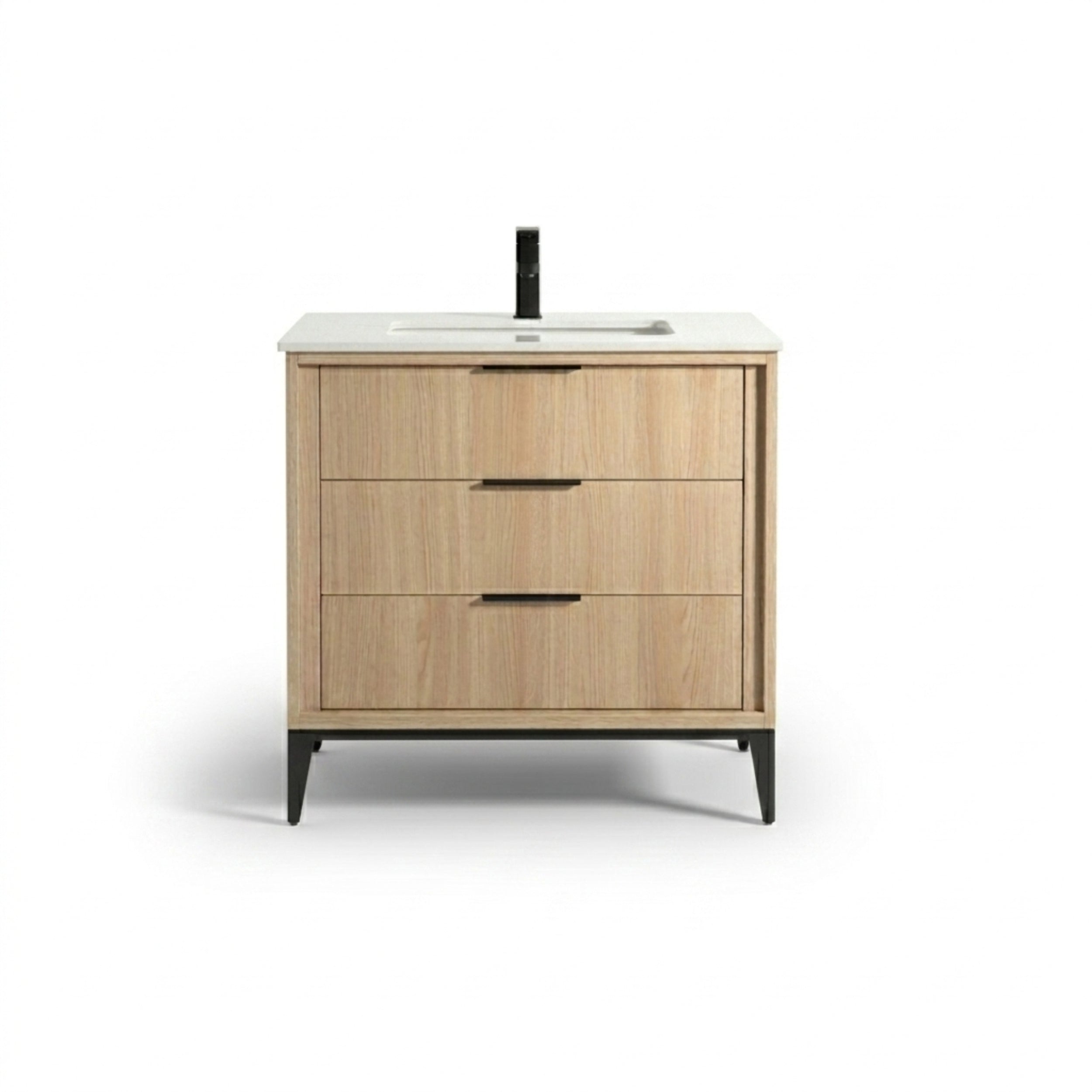 Divani 36" Solid Wood Freestanding Bathroom Vanity with Quartz Countertop