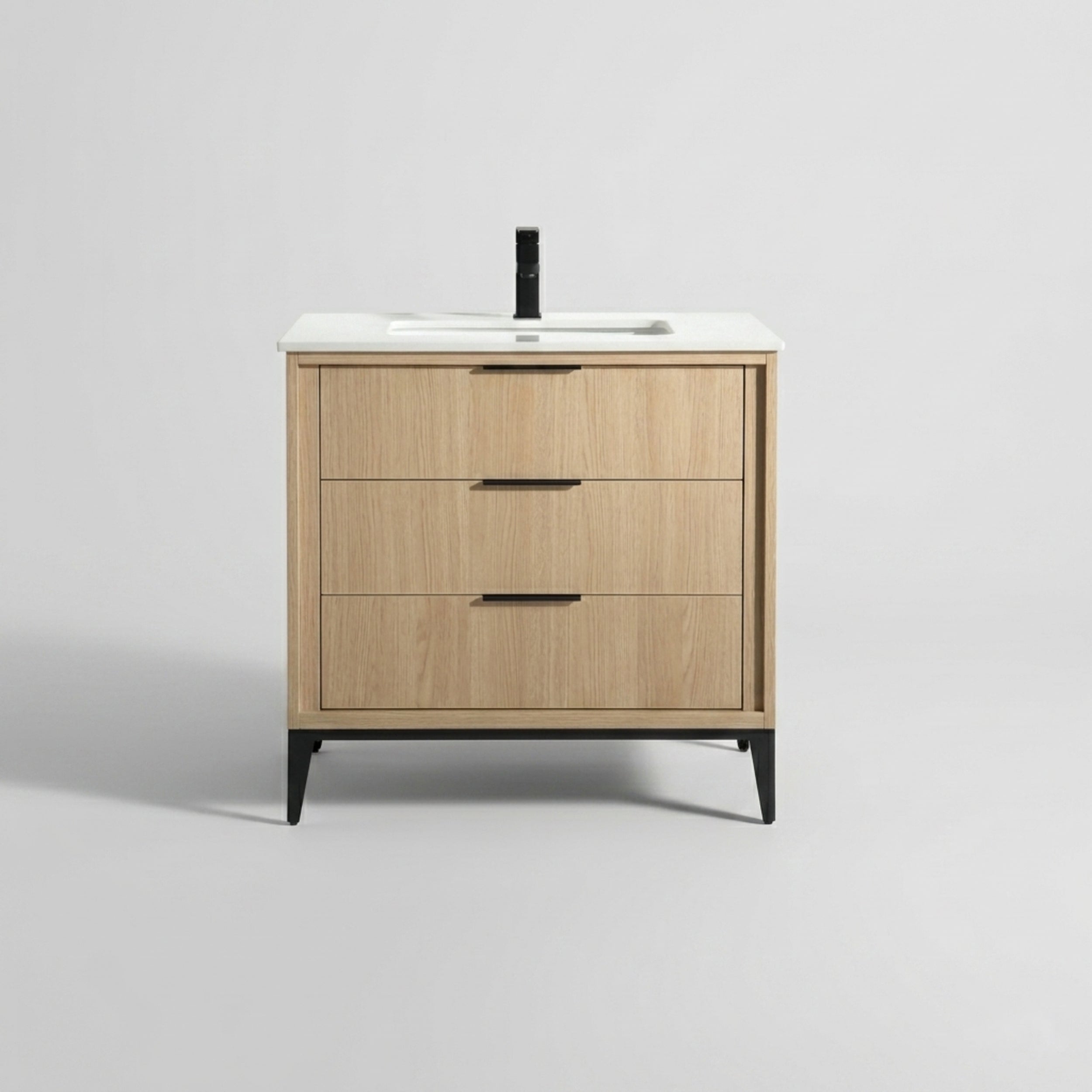 Divani 36" Solid Wood Freestanding Bathroom Vanity with Quartz Countertop