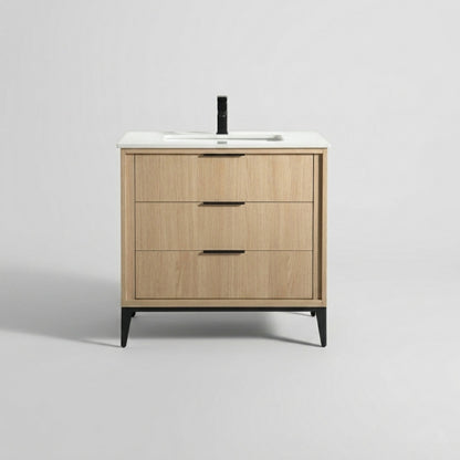 Divani 36" Solid Wood Freestanding Bathroom Vanity with Quartz Countertop