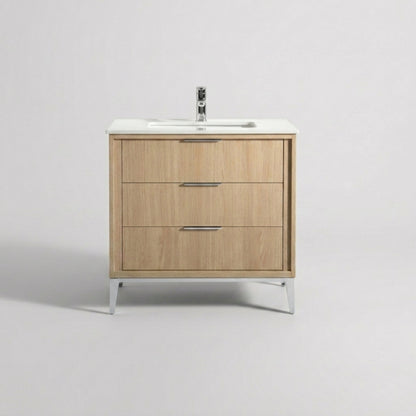 Divani 36" Solid Wood Freestanding Bathroom Vanity with Quartz Countertop