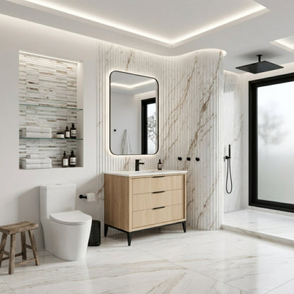 Divani 36" Solid Wood Freestanding Bathroom Vanity with Quartz Countertop