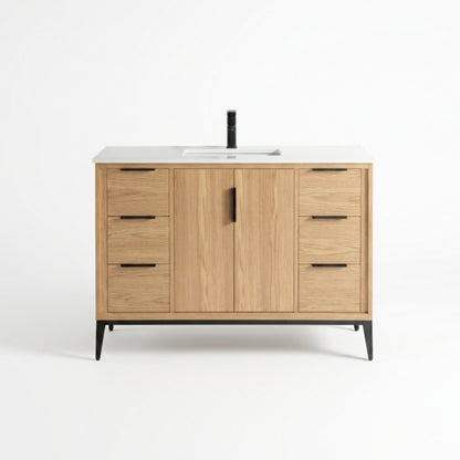 Divani 48" Solid Wood Freestanding Bathroom Vanity with Quartz Countertop