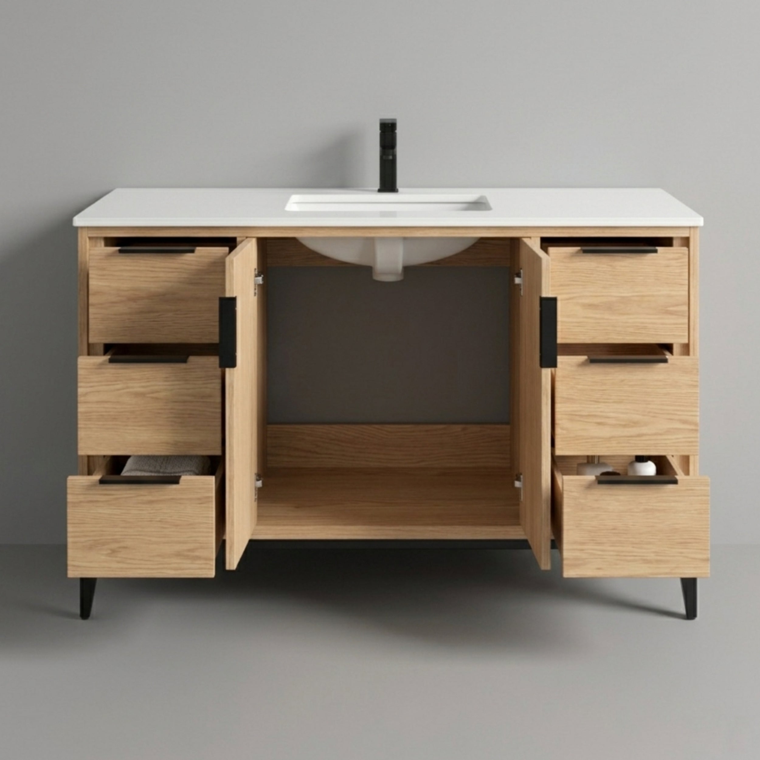 Divani 48" Solid Wood Freestanding Bathroom Vanity with Quartz Countertop