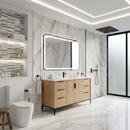 Divani 48" Solid Wood Freestanding Bathroom Vanity with Quartz Countertop