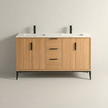 Divani 60" Solid Wood Freestanding Bathroom Vanity with Quartz Countertop